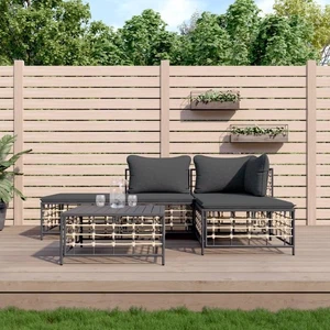 5-tlg. Garten-Lounge-Set mit Kissen Anthrazit Poly Rattan - Bild 1 von 9