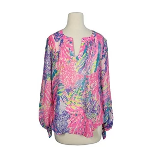Lilly Pulitzer Damen M Colby Seide Clip Top Pink Multi Rainbow Soleil Metallic - Bild 1 von 14