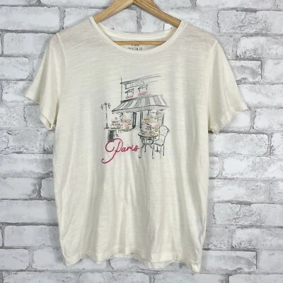 J.CREW FACTORY NWD Women's Paris Cafe White Graphic Tee LARGE BW832 - Image 1 of 4