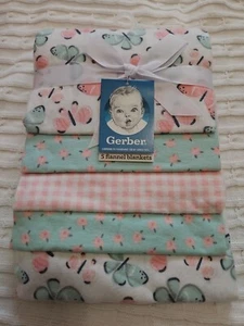 NWT Gerber Flannel Blankets 5 Pack Butterfly Floral - Picture 1 of 4