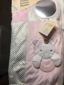 Coperta moderna trapuntata attività bambino unicorno rosa 30x40 fodera sherpa - Foto 1 di 10