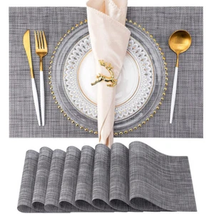 Placemats Set of 4/6 Washable Indoor/Outdoor Vinyl Place Mats for Dining Table - Picture 1 of 27