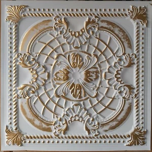Ceiling tiles faux tin white gold bar cafe art decor wall panel PL31 10pcs/lot - Picture 1 of 12