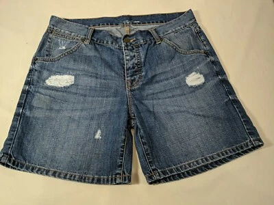 LONDON JEAN Women's Med Wash Mid Rise Reg Fit Distress Bermuda Jean Shorts sz 6 - Image 1 of 4