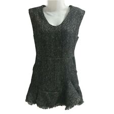 OPENLADY STYLE Womens Sz 6 Grey Dress Mini Wool Blend Sleeveless Pockets Frill 