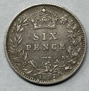 1887 Great Britain Silver 6 Pence, VF Condition. C-969 - Picture 1 of 2