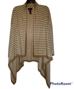 Fenn Wright Manson Wool Blend Tan White Houndstooth Open Cardigan Sweater M - Picture 1 of 6