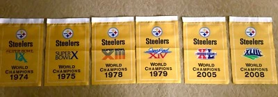 Pittsburgh Steelers NFL Super Bowl Champions 6 Banners/Flags 18.5" x 11.5" - Image 1 of 4