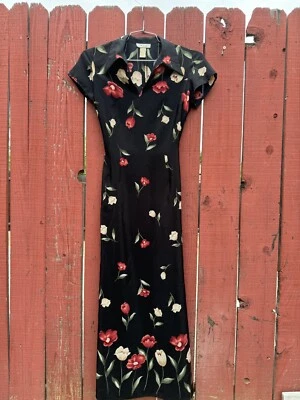 Maxi Vestido Floral Vintage Años 90 Rampage Cachicho Grunge Festival Vampiro Negro Y2K Foto 1 de 4