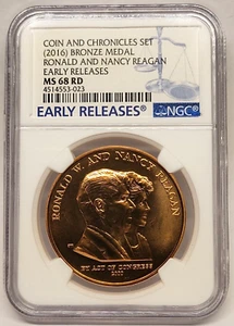 2016 US Mint Bronze Medal Ronald & Nancy Reagan, NGC MS68 RD, Early Releases - Picture 1 of 7