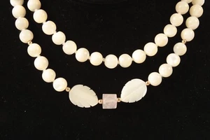 MOP Necklace with Gold Bead Accents Leaf and Quartz Details Knotted 30 Inches - Picture 1 of 2