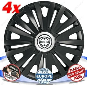 SET 4 BORCHIE RUOTA COPRI CERCHI CALOTTE 15 ROYAL BLACK PER LANCIA YPSILON - Imagen 1 de 3