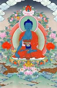 Gandhanra Giclee Printed Tibetan Thangka Art - Bhaisajyaguru - Medicine Buddha - Picture 1 of 12