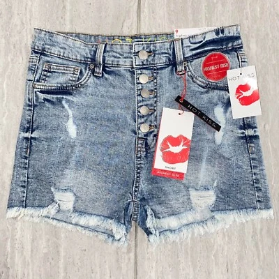 Pantalones Cortos Denim Hot Kiss Highest Rise Botón Mosca Envejecido Dobladillo Crudo Talla 9 Foto 1 de 4