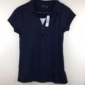 Nautica School Uniform Girls Juniors Large Blue Short Sleeve Woven Top Polo New - Picture 1 of 7