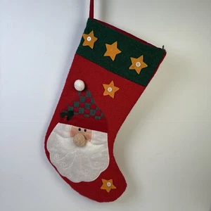 Santa Christmas Stocking Felt Santa Embroidered Appliqué New 16’ Multicolor - Picture 1 of 17