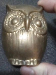 Vintage Mid Century Brass Owl Figurine Paperweight Small Decor - Picture 1 of 12