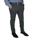 Mens Slim FIT Stretch Chino Trousers Casual Flat Front Flex Full Pants