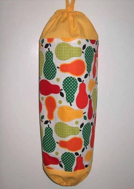 Soporte/dispensador de bolsa de plástico hecho a mano ~ PERAS DE COLORES 19" Foto 1 de 2