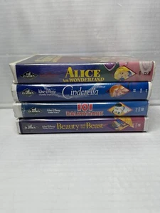 Lot of 4 Disney VHS Black Diamond Alice, Cinderella, Dalmatians, Beauty & Beast - Picture 1 of 11