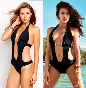 Beach Bunny Unbridled Black Monokini One Piece Halter Swimsuit XS $245 - Picture 1 of 5
