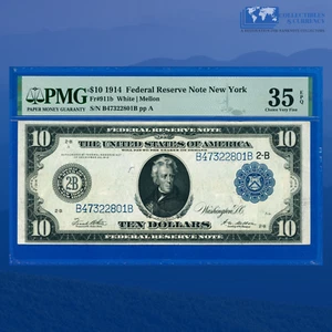 Fr.911b 1914 $10 Ten Dollars Federal Reserve Note New York, PMG VF 35 EPQ #22801 - Picture 1 of 3