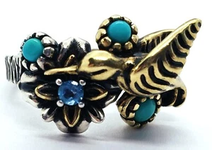 Carolyn Pollack Ring Sz 6 Hummingbird Turquoise Brass Sterling Fritz Casuse 419 - Picture 1 of 8