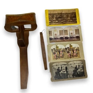 Beautiful Antique Wood Victorian 3-D Stereo Photo Viewer, Stereoptican, 4 Cards - Picture 1 of 9
