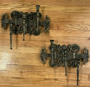 Vintage Homco Hollywood Regency Core Ornate Hammered Gold Triple Sconce Set Of 2 - Picture 1 of 12
