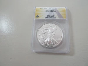 2019-W , S$1 , Silver Eagle , MS 67 , Satin Finish , ANACS - Picture 1 of 2