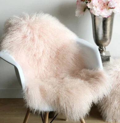 Tibet Lammfell echt Fell Puder rosa super weich 95 cm - Bild 1 von 4
