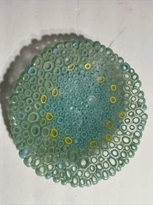 Art Glass fused Green, Blue, Yellow Pebbles glass Coral Bowl 8.5” - Picture 1 of 14