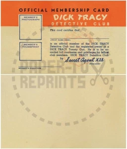 DICK TRACY DETECTIVE CLUB OFFICIAL MEMBERSHIP CARD - VINTAGE REPRINT - Picture 1 of 1