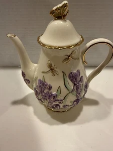 LENOX "The Springtime Splendor Teapot" Fine china w/Purple Iris Dragonfly 2005 - Picture 1 of 6