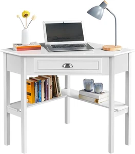 Scrivania Angolare per Computer Desktop Computer in Legno Con Cassetto E Ripiano - Foto 1 di 12