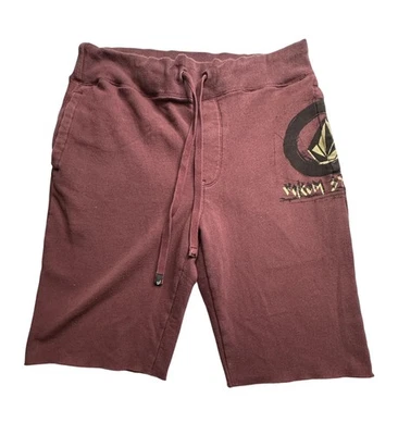 Volcom Shorts Mens Medium Maroon Drawstring Graphic Fleece PacSun Skate Casual - Image 1 of 4