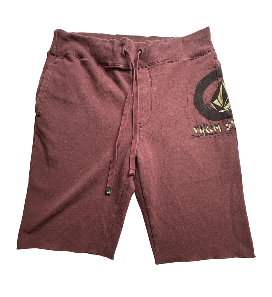 Volcom Shorts Mens Medium Maroon Drawstring Graphic Fleece PacSun Skate Casual - Image 1 of 4