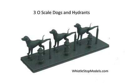 O Scale 3 Dogs and Firehydrants - Image 1 of 4