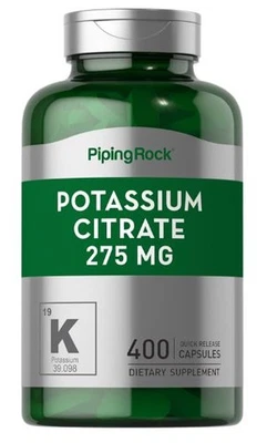 Citrato de potássio 275mg | 400 cápsulas | Não transgênico, sem glúten | por Piping Rock - Imagem 1 de 4