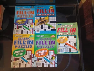 New Lot 5 Dell & Penny Press Famous Fill In Puzzle Books Over 500 Total Puzzles! - Picture 1 of 15