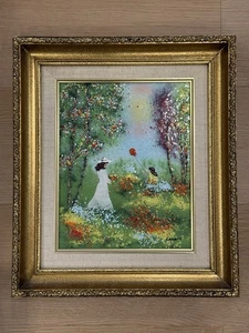 Louis Cardin Enamel on Copper Signed Woman Child Balloon Original Fine Art - Picture 1 of 11