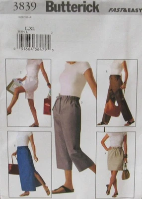 Butterick 3839 Womens L-XL 16-22 Plus Size Pull On PANTS SKIRT CAPRI Pattern UC - Image 1 of 2