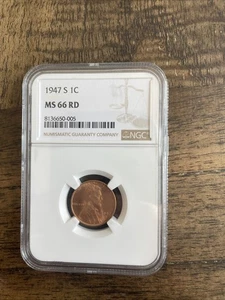 1947-S Lincoln Cent NGC MS66RD Bright Red with Luster PQ New Holder #J179Z - Picture 1 of 2