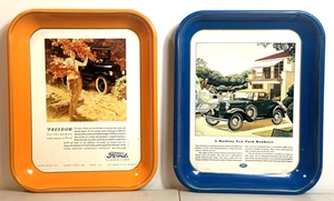 2 bandejas de metal Ford vintage anuncios de autos roadster y sedán 13"x10,5" - Imagen 1 de 7