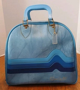 Vintage 70s Retro Blue Wave Striped Groovy Bowling Bag  Brunswick Don Carter - Picture 1 of 9