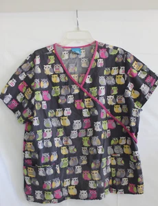 Scrub H.Q. Owl Scrub Top V Neck Short Sleeve Size 2X - Picture 1 of 3