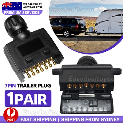7 Pin Flat Trailer Plug Male & Female Socket Set Caravan Boat Adaptor Connector - image 1 of 4