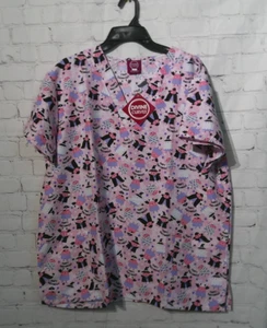 Womens Light Pink Halloween Divine Curves short sleeve Medical Top Plus Size 1X - Picture 1 of 4