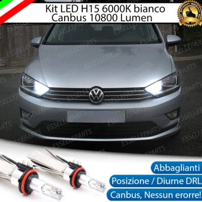 KIT FULL LED H15 VW GOLF SPORTSVAN 10800 LUMEN CANBUS NO AVARIA LUCI 6000K - Immagine 1 di 4