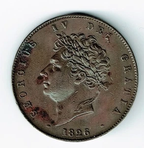 GREAT BRITAIN 1826 1/2 HALF PENNY KING GEORGE IV EF/AU CONDITION SEE PICTURES - Picture 1 of 2